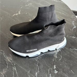 Balenciaga Black Knit Sneakers with White Sole
